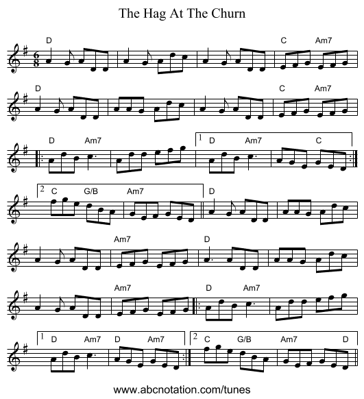 The Hag At The Churn - staff notation