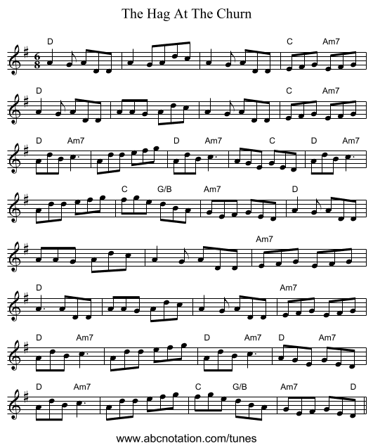 The Hag At The Churn - staff notation