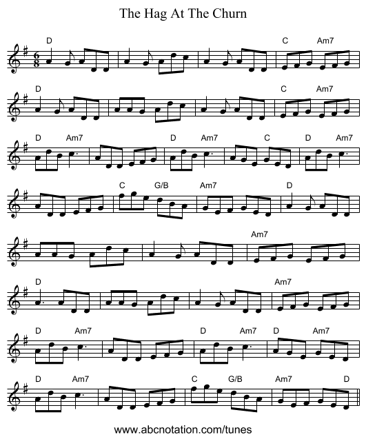 The Hag At The Churn - staff notation