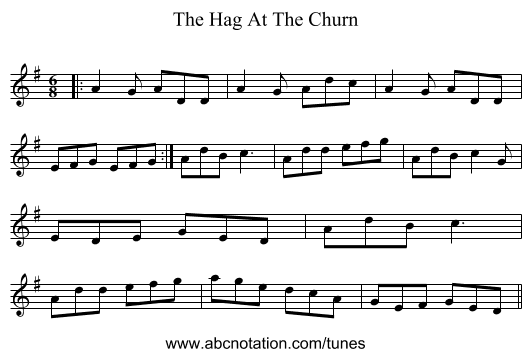 The Hag At The Churn - staff notation