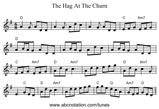 The Hag At The Churn - staff notation