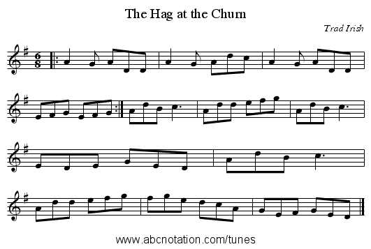 The Hag at the Churn - staff notation