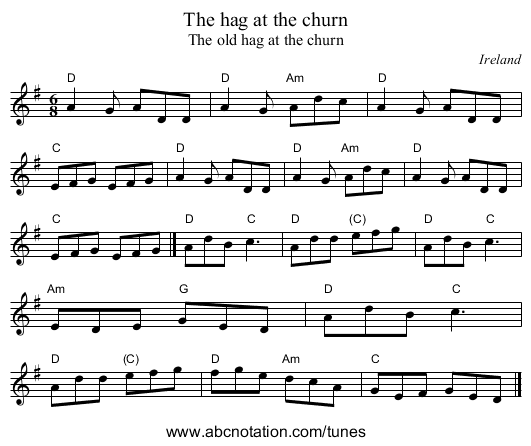The hag at the churn - staff notation