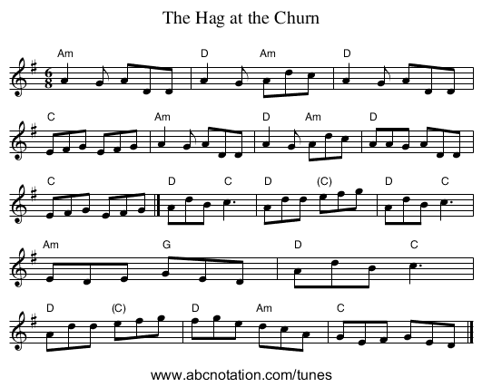 The Hag at the Churn - staff notation