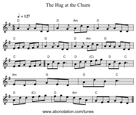The Hag at the Churn - staff notation