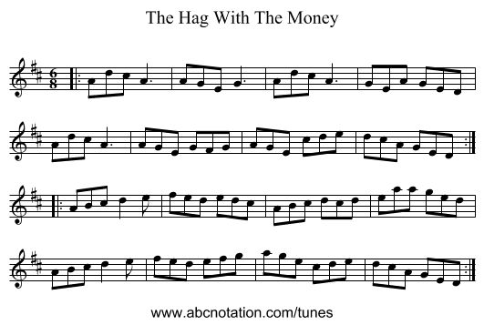 The Hag With The Money - staff notation