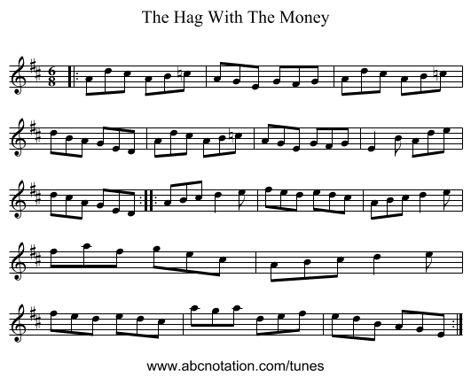 The Hag With The Money - staff notation