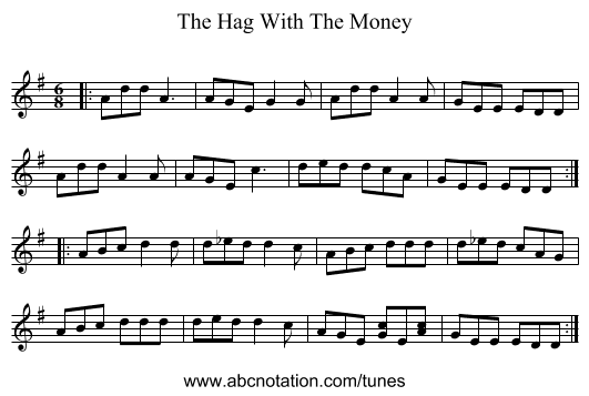 The Hag With The Money - staff notation