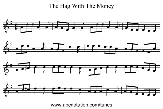 The Hag With The Money - staff notation