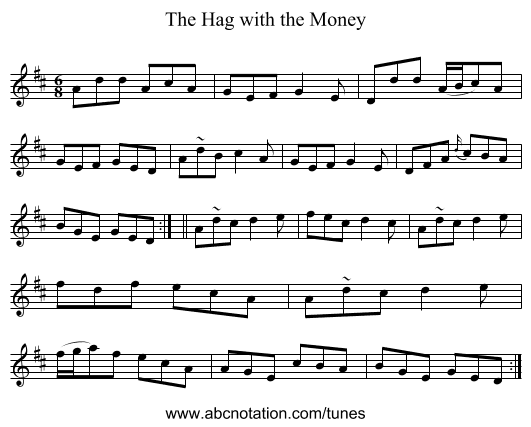 The Hag with the Money - staff notation