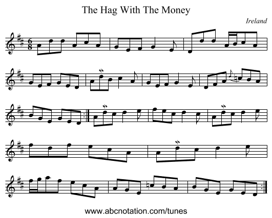 The Hag With The Money - staff notation