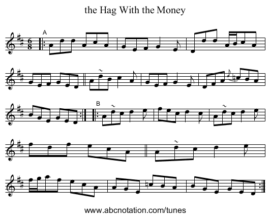the Hag With the Money - staff notation