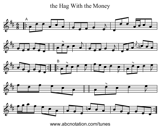 the Hag With the Money - staff notation