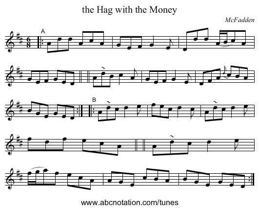 the Hag with the Money - staff notation
