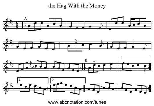 the Hag With the Money - staff notation