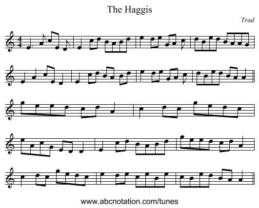 The Haggis - staff notation