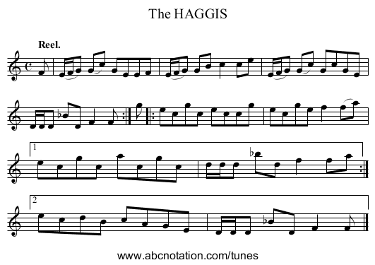 The HAGGIS - staff notation