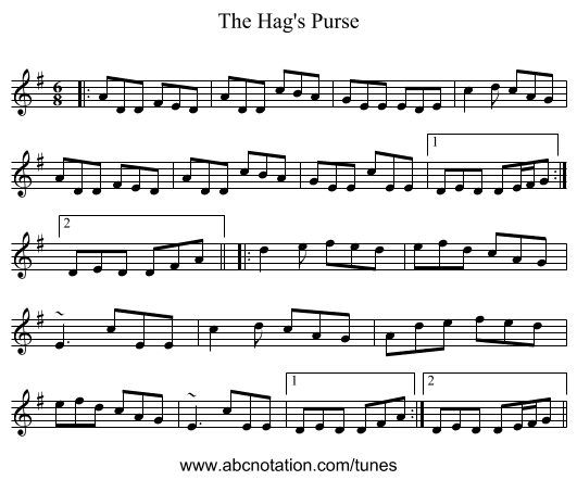 The Hag's Purse - staff notation