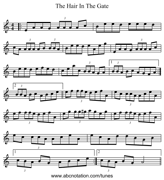 The Hair In The Gate - staff notation