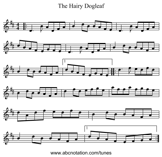 The Hairy Dogleaf - staff notation