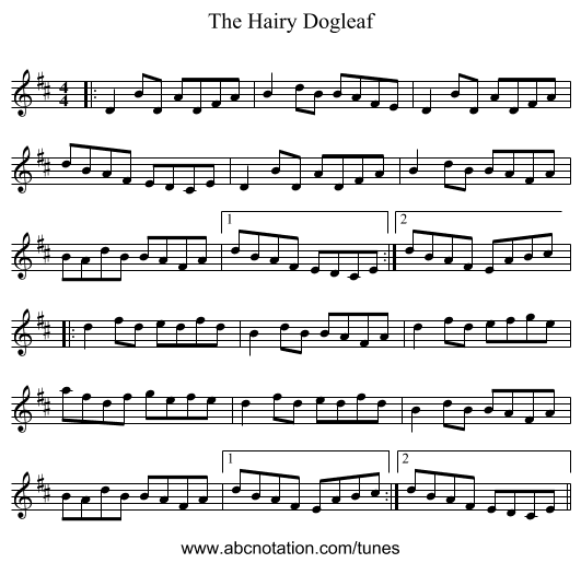 The Hairy Dogleaf - staff notation