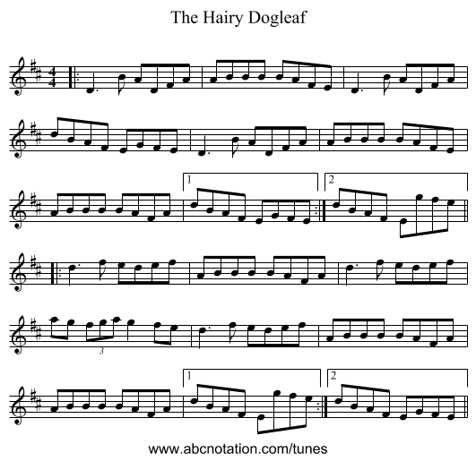 The Hairy Dogleaf - staff notation