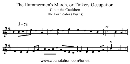 The Hammermen's March, or Tinkers Occupation. - staff notation