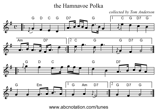 the Hamnavoe Polka - staff notation