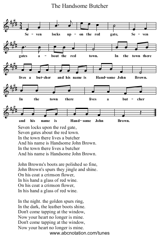 The Handsome Butcher - staff notation