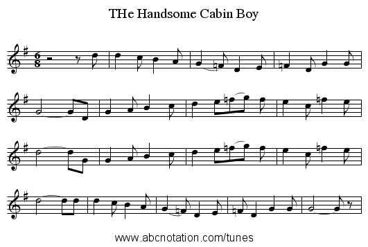 THe Handsome Cabin Boy - staff notation
