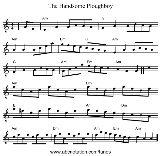 The Handsome Ploughboy - staff notation