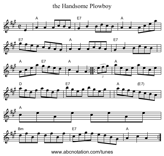 the Handsome Plowboy - staff notation