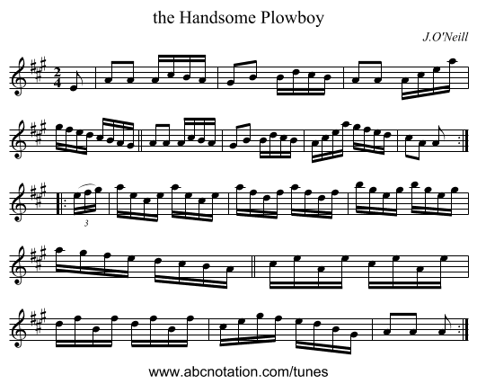 the Handsome Plowboy - staff notation