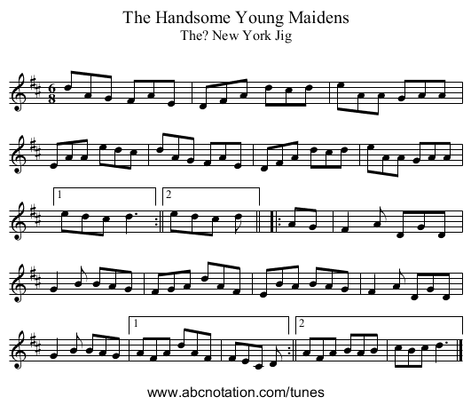 The Handsome Young Maidens - staff notation