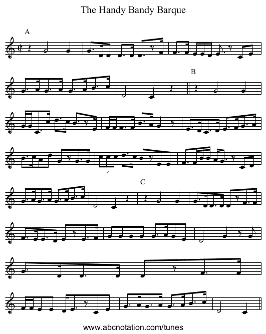 The Handy Bandy Barque - staff notation