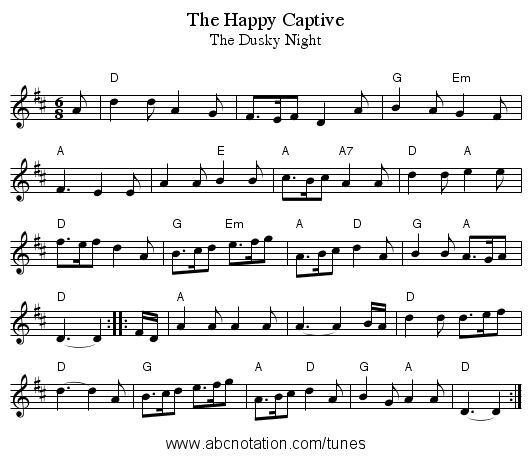 The Happy Captive - staff notation