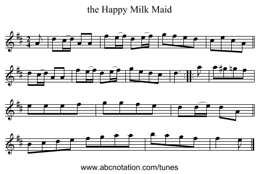 the Happy Milk Maid - staff notation