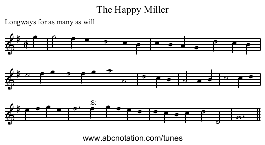 The Happy Miller - staff notation