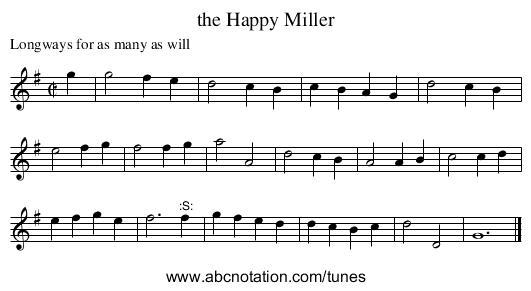 the Happy Miller - staff notation