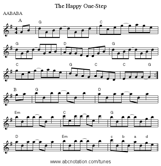The Happy One-Step - staff notation