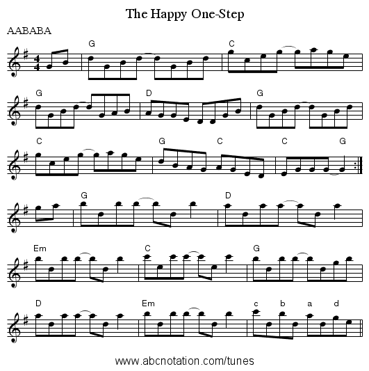 The Happy One-Step - staff notation