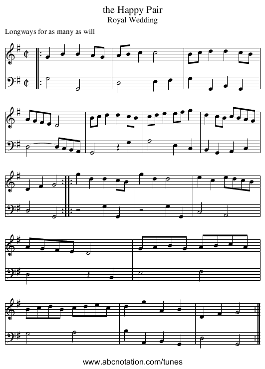 the Happy Pair - staff notation