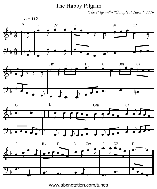 The Happy Pilgrim - staff notation