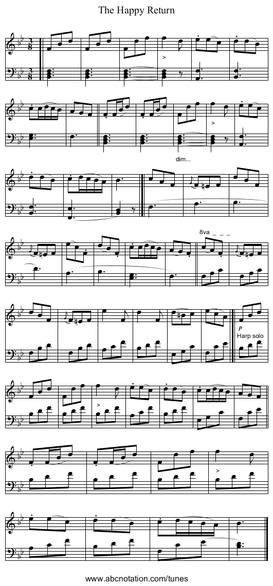 The Happy Return - staff notation