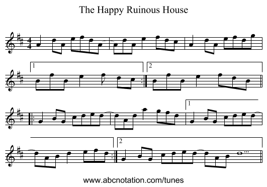 The Happy Ruinous House - staff notation
