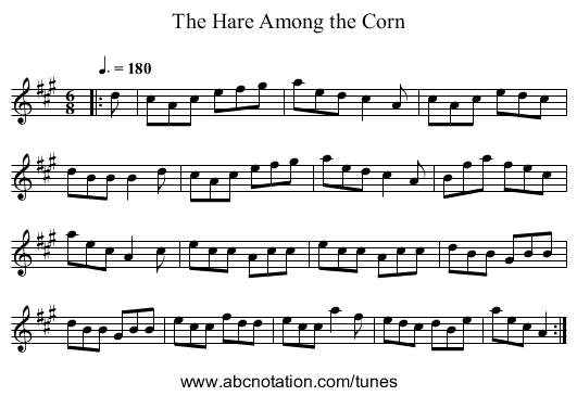 The Hare Among the Corn - staff notation