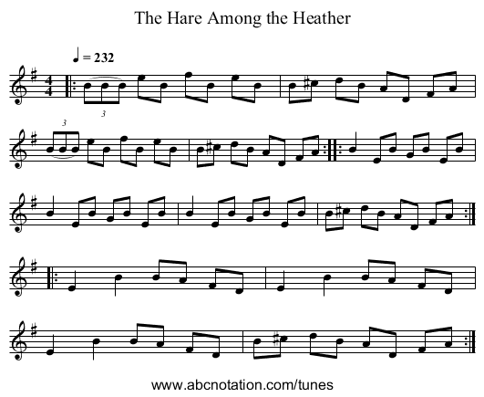 The Hare Among the Heather - staff notation