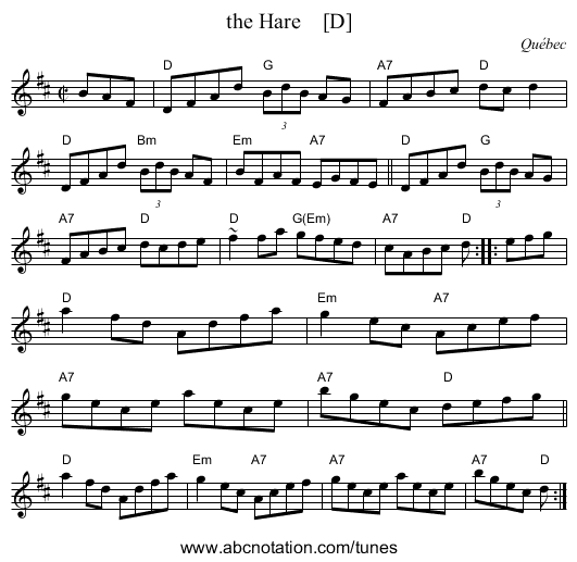 the Hare    [D] - staff notation
