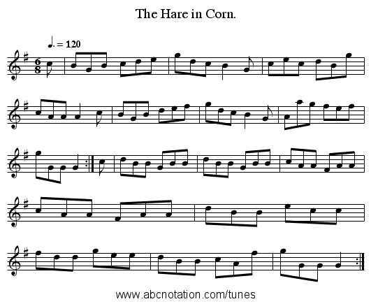 The Hare in Corn. - staff notation