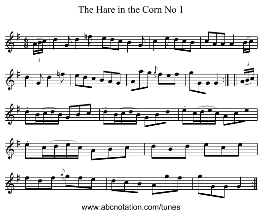The Hare in the Corn No 1 - staff notation